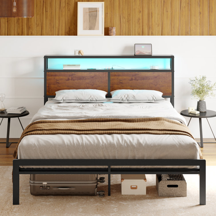 Suzanne metal and wood platform deals bed frame with usb port